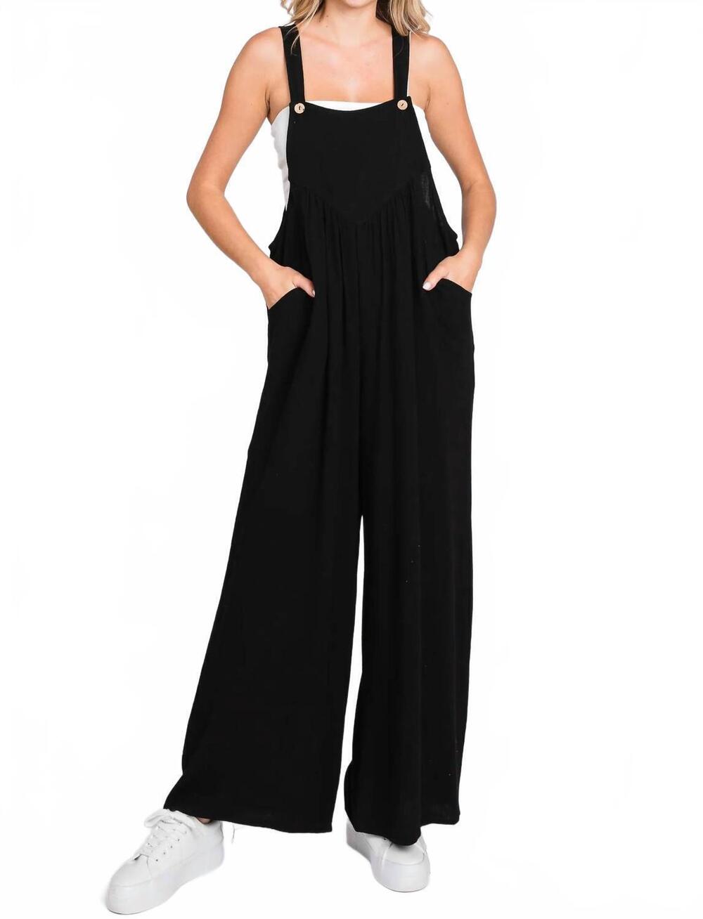 NEW RISEN linen wide leg overalls in black